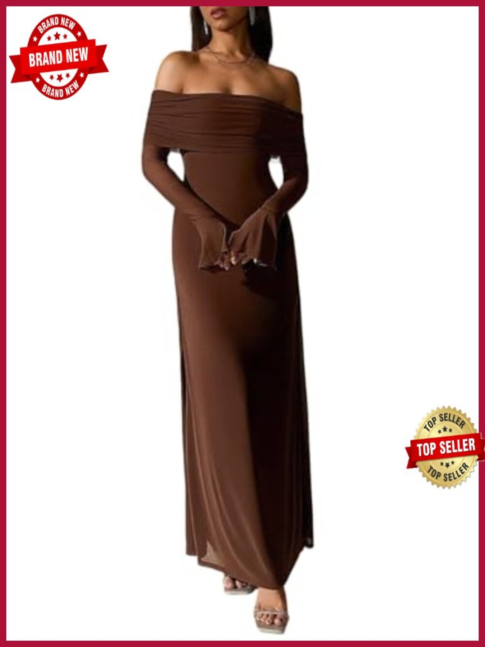 Formal Bodycon Maxi Dress Long Sleeve Wedding Guest Ruched - Picture 1 of 6
